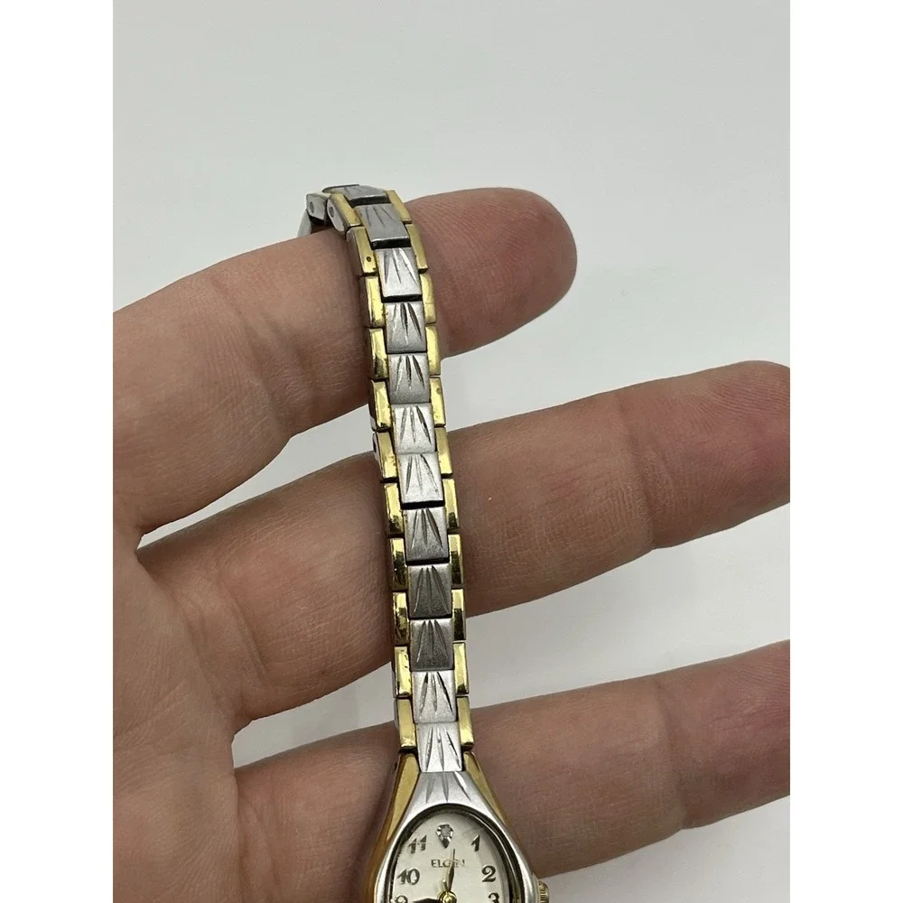 Vintage Elgin Women's Watch Gold Silver Tone Band Diamond Accent Parts Only